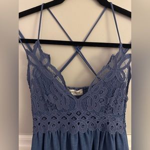 Lace top cross back sundress with pockets. Impressions medium